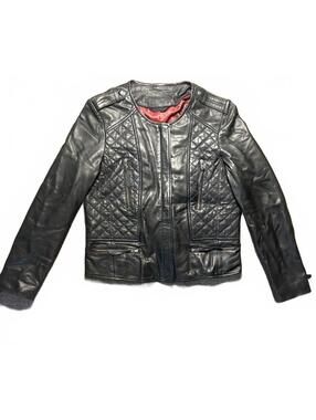 Kookai Black Quilted Leather Jacket US Size 10 EU Size 42 #cropped #lambsleather